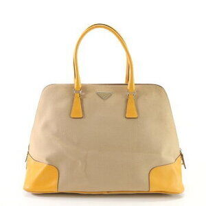 Prada triangle logo leather canvas tote bag business